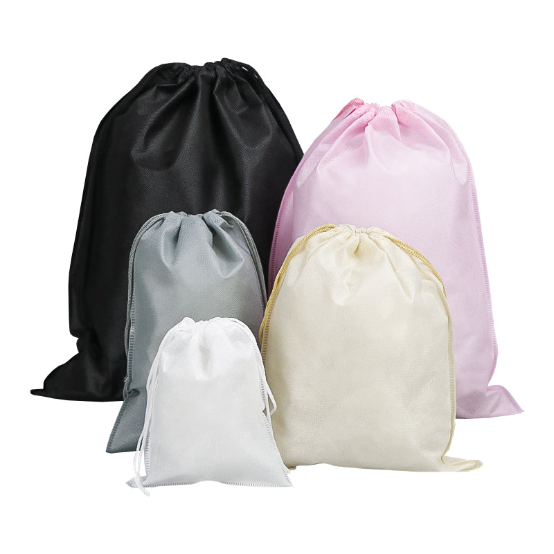 ถุงผ้าสปันบอนด์ ก้นแบน เชือกรูด สีขาว, ดำ