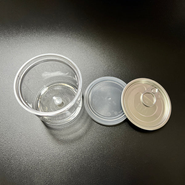 กระป๋องพลาสติกใส PET ฝาดึงอลูมิเนียม+ฝาพลาสติกขุ่น (211) ต้องปิดด้วยเครื่องปิดฝากระป๋อง