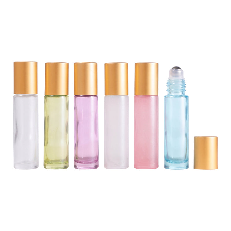 ขวดแก้ว สีมุก หัวลูกกลิ้งเหล็ก ฝาสีทองด้าน ขนาด 10 ml.