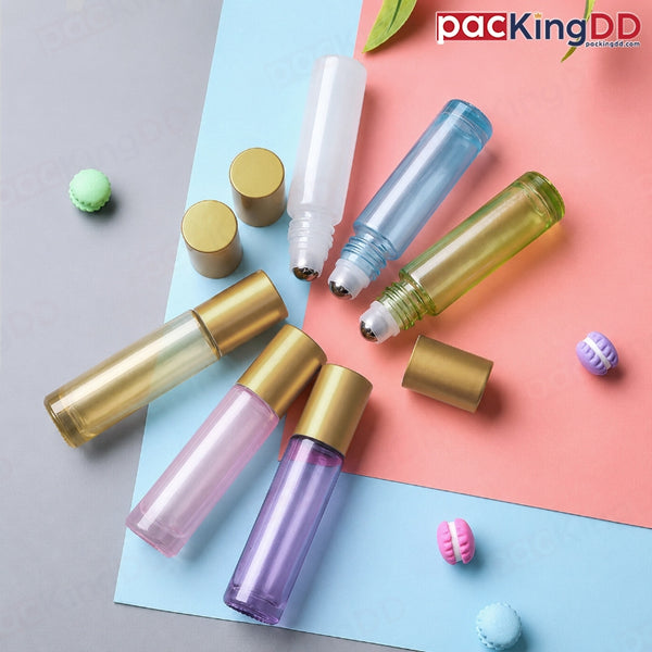 ขวดแก้วด้าน สีมุก หัวลูกกลิ้งเหล็ก ฝาสีทองด้าน ขนาด 10 ml.