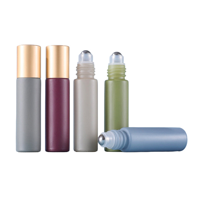 ขวดแก้ว สีทึบ หัวลูกกลิ้งเหล็ก ฝาสีทองด้าน ขนาด 10 ml.