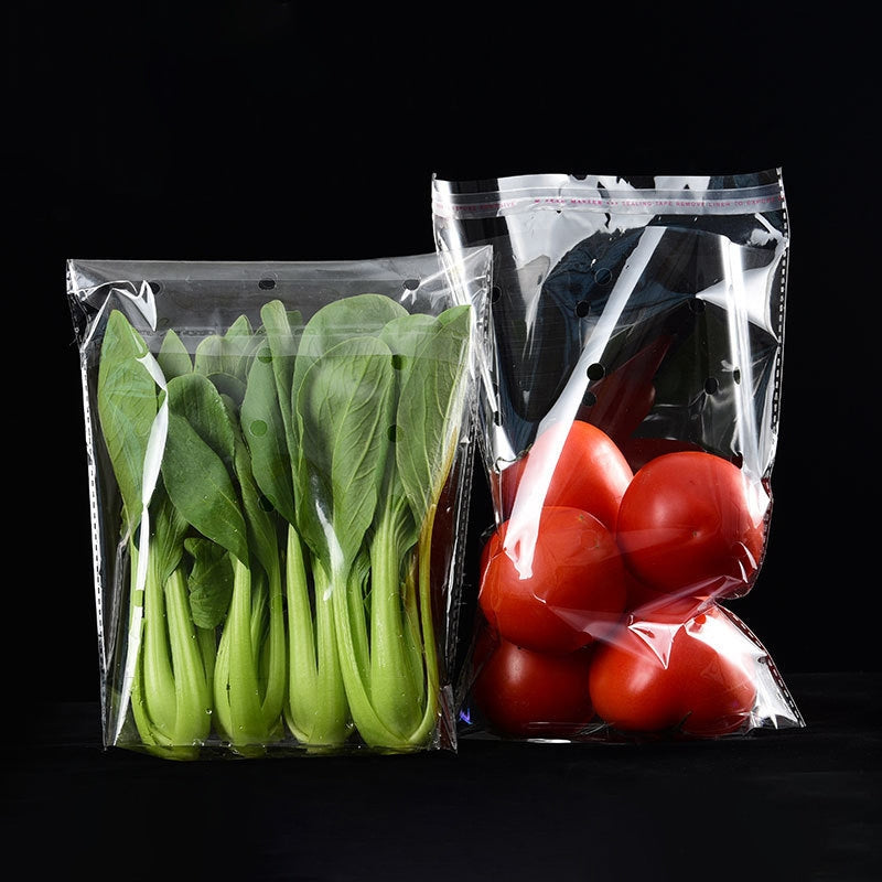 ถุงแก้วพลาสติก OPP มีแถบกาวและรูระบายอากาศ สำหรับใส่ผักสด