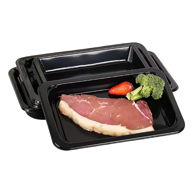 ถาดรองอาหาร พลาสติก PP ถาดแพ็คสกินฟิล์ม สีดำ