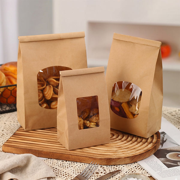 ถุงใส่ขนม กระดาษคราฟน้ำตาล เปิดช่องใส มีลวดรัดปากถุง