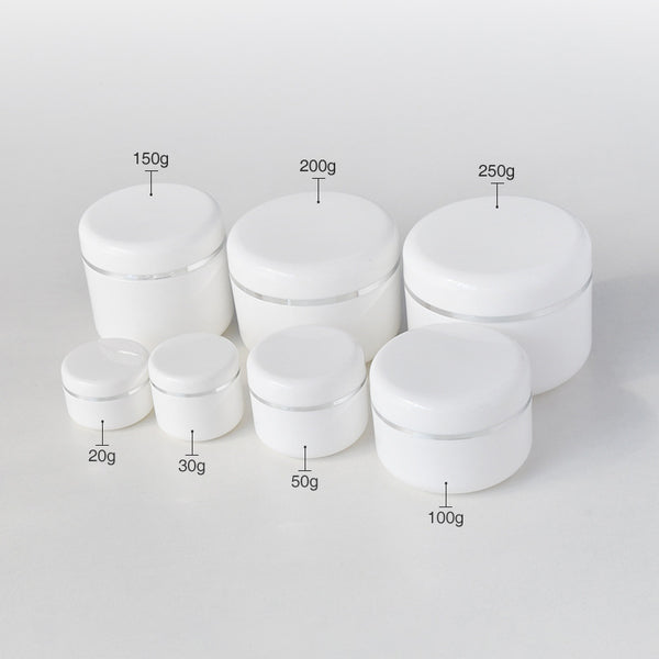 กระปุกครีม พลาสติก PP สีขาว/สีดำ ฝาคาดเงิน/ทอง ขนาด 20-250 กรัม