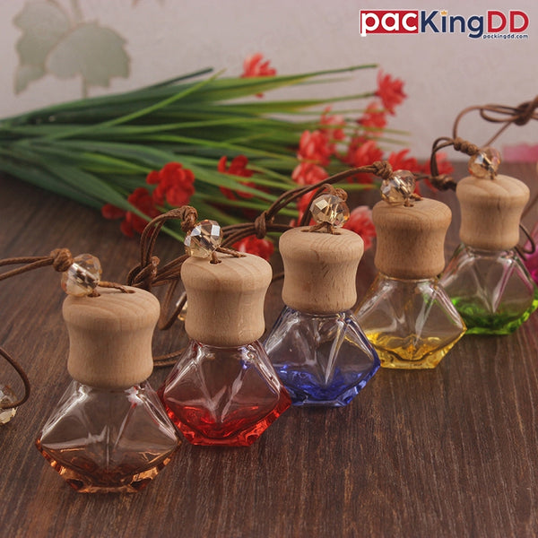 ขวดน้ำหอม ขวดแก้ว สีใสไล่เฉด แบบแขวนทรงเพชร ขนาด 8 ml.
