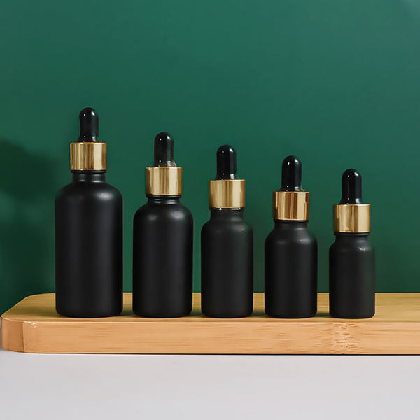 ขวดแก้วดำด้าน ดรอปเปอร์ หัวบีบหยด สีดำ สีทอง 5, 10, 15, 20, 30, 50, 100 ml.