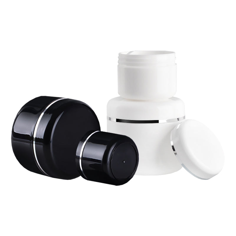 กระปุกครีม พลาสติก PP สีขาว/สีดำ ฝาคาดเงิน/ทอง ขนาด 20-250 กรัม