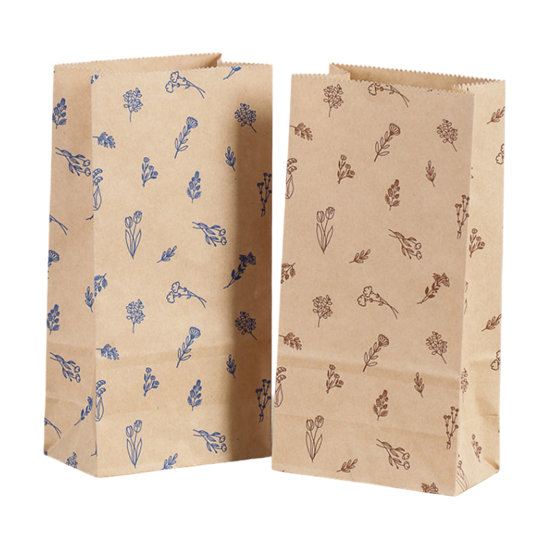 ถุงกระดาษน้ำตาล พับข้าง รุ่นเคลือบ ลายดอกไม้ 9x18+5.5 cm.