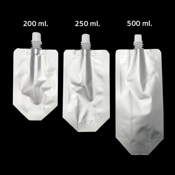 ถุงติดจุก ฝาเกลียว อลูมิเนียม ก้นแบน ขยายข้าง 200-500 ml.
