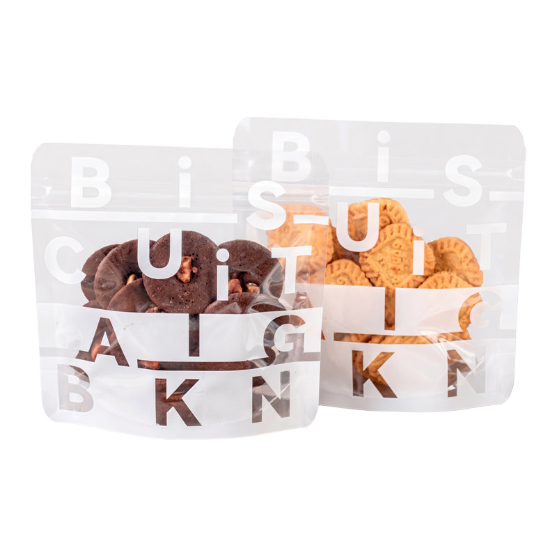 ถุงซิปล็อค ก้นตั้ง พลาสติกใส ลาย Biscuit สีขาว