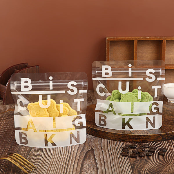 ถุงซิปล็อค ก้นตั้ง พลาสติกใส ลาย Biscuit สีขาว