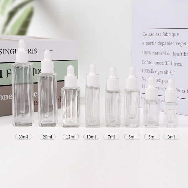 ขวดแก้วสีใส หัวบีบขาว ฝาสีขาว ขวดดรอปเปอร์ ขนาด 8 ml.